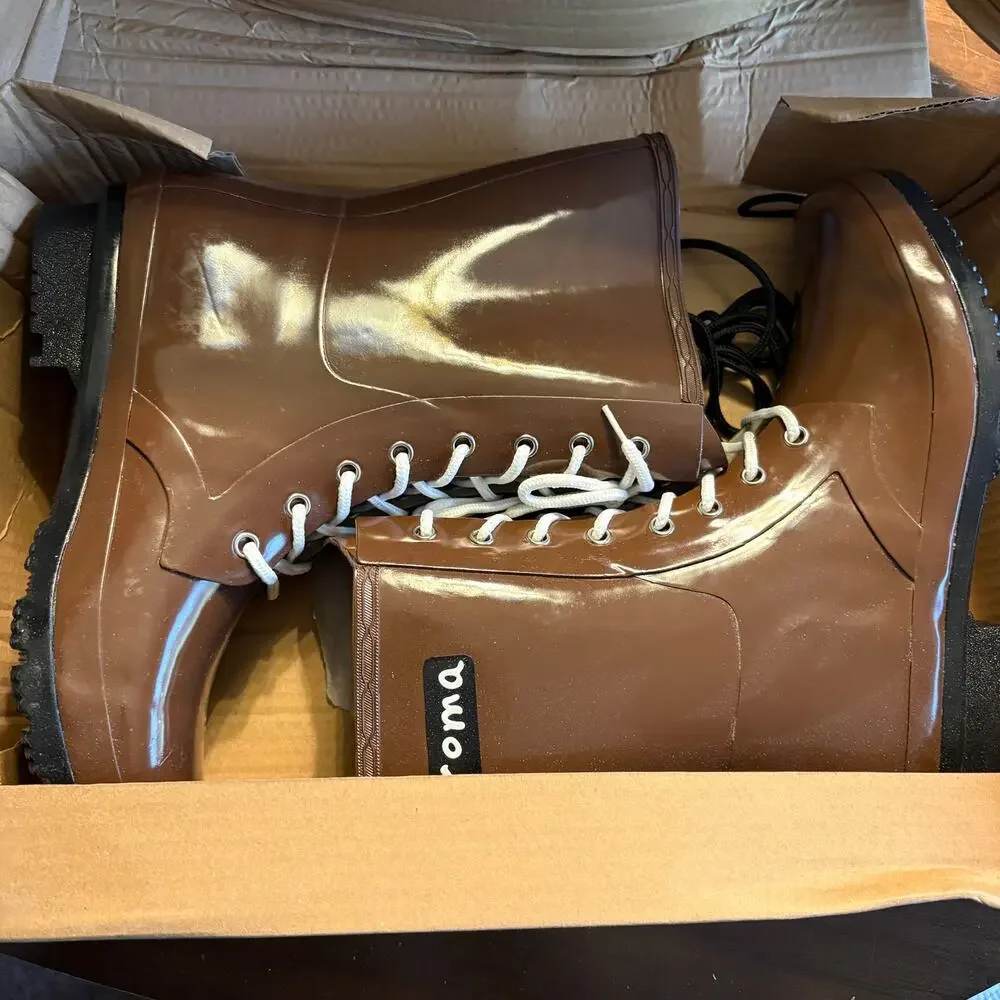 Roma Epaga Combat Mid Rain Boots 10 NWT Brown Mid Calf Wellies Lace Up